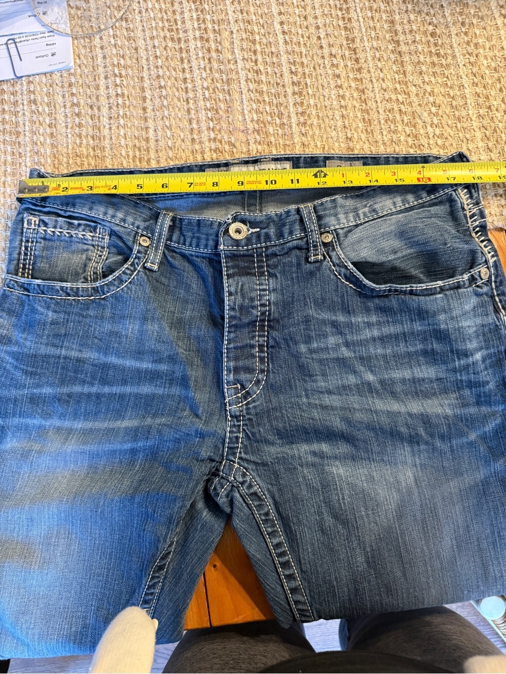 BKE Derek Straight Jeans Men’s 36R Medium Wash Distressed Button Fly Denim - Picture 12 of 15